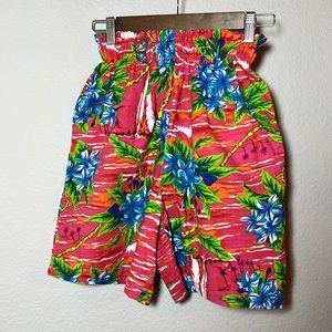 90’s Vintage Aloha Hawaiian Cotton Floral Print Shorts Pink Size Small